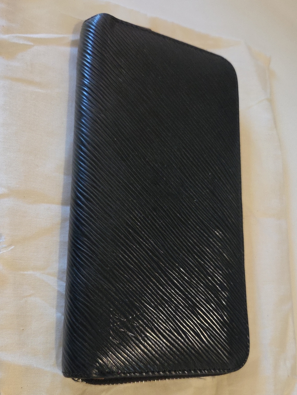 Authentic Louis Vuitton Black Leather Zip Wallet with Pink Trim Comes With COA